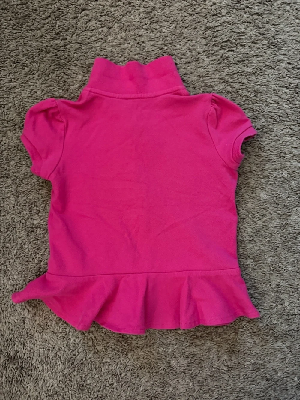 Ralph Lauren Kids Bright Pink Polo Peplum Top with Green Pony